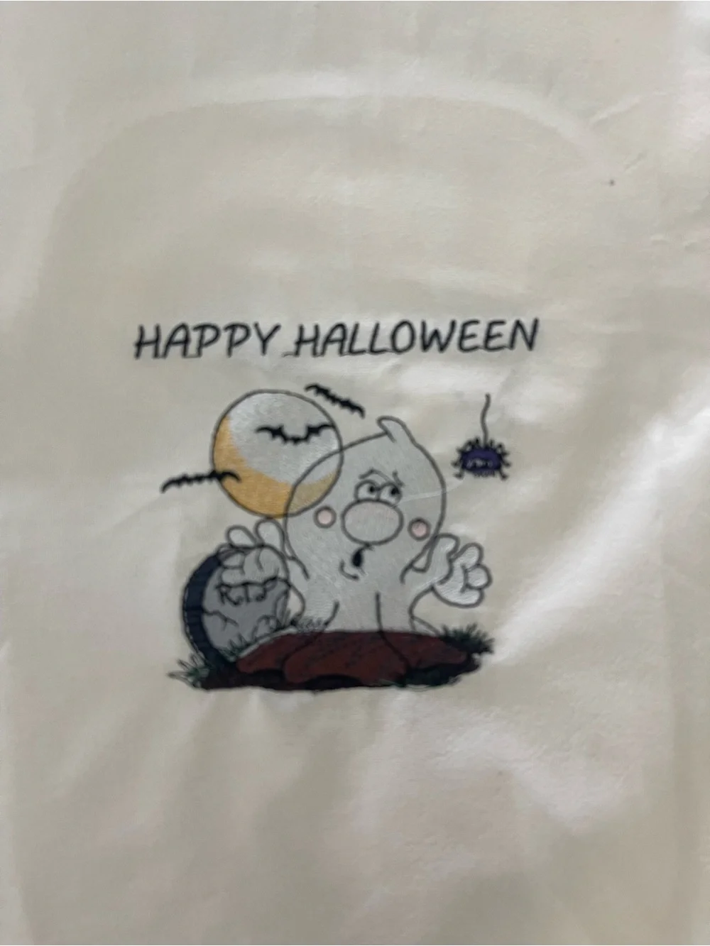White Halloween embroidered hand towel
